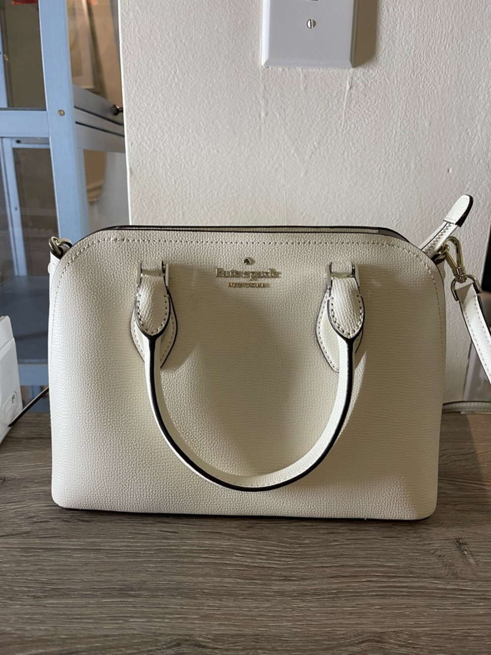 kate spade Cream Saffiano Dome Satchel with Crossbody Strap